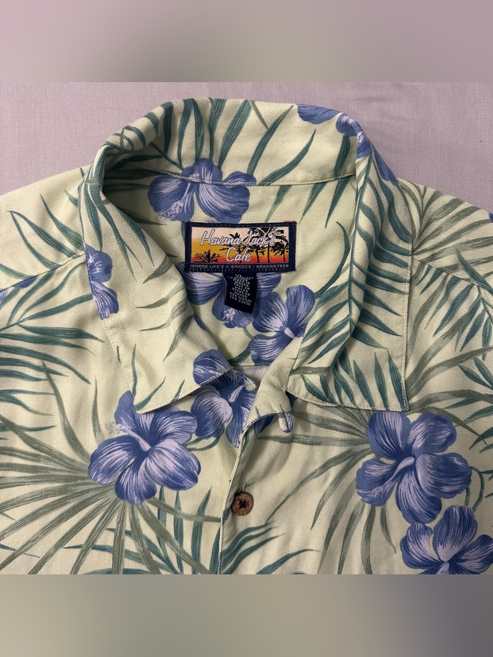 Havana Jack's Cafe Men’s XL Light Green Floral Aloha Camp Shirt 100% Rayon